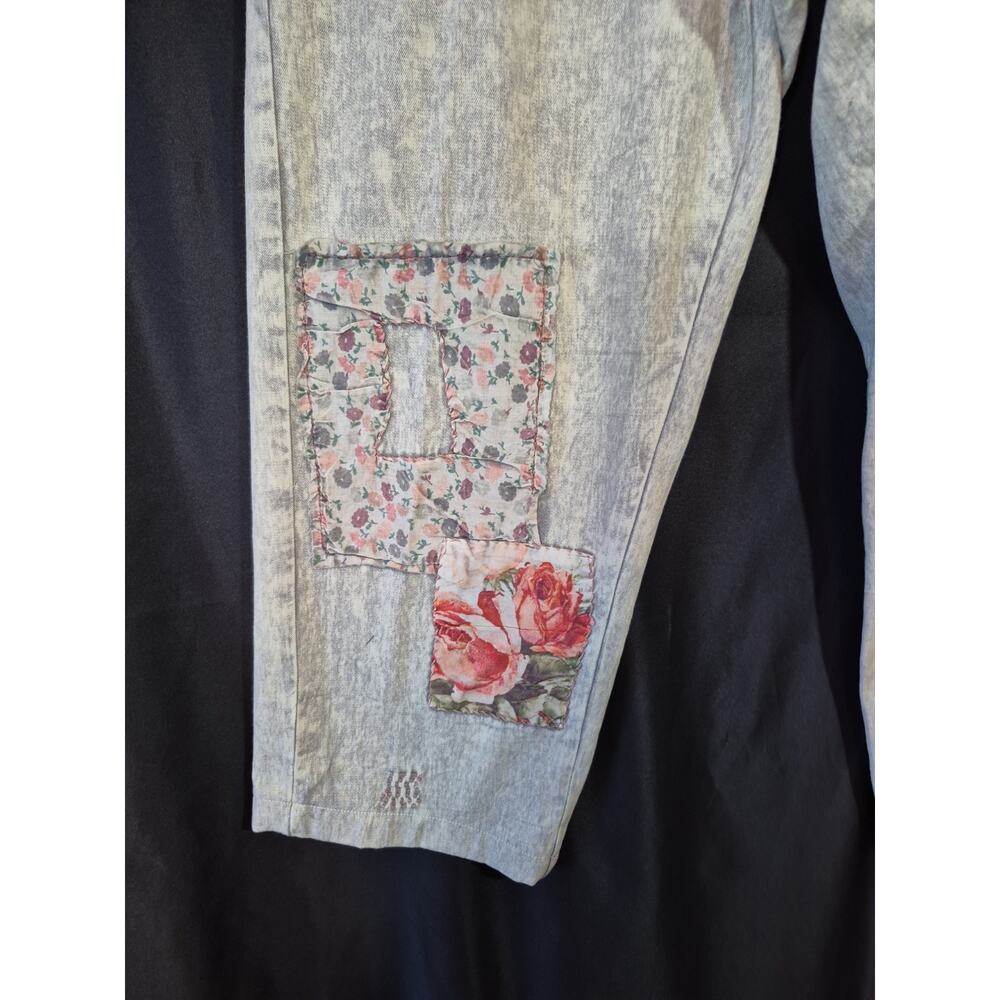 Paper Lace Light Gray Pink Floral Patchwork Cotton Pants Jeans Medium - Picture 5 of 10
